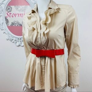 Alfani / Tan Ruffled Button Up Blouse